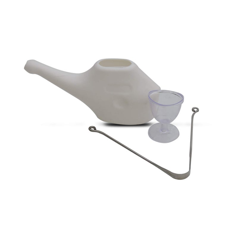 Ancient Impex Personal Cleansing Kit Includes Travelerâ€™s Plastic Neti Pot and Steel Tongue Cleaner with Eyewash Cup+5 Sachets Neti Salt